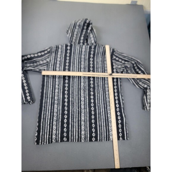 Kathmandu Imports Hoodie Mens XL Black Gray Striped Baja Woven Pullover Toggle - Picture 7 of 10